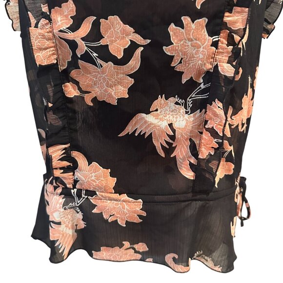 SCOTCH & SODA Black Pink Bird Floral Sheer Top Size XS - Picture 5 of 8
